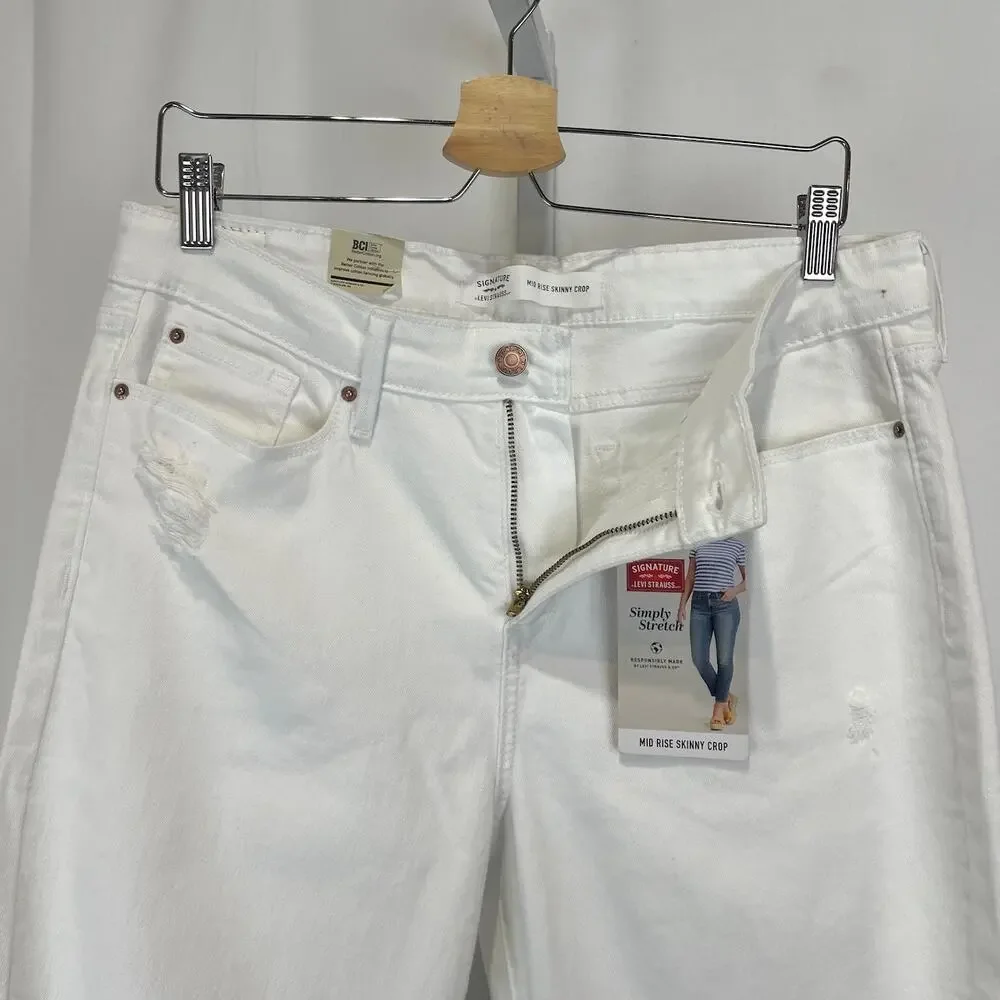 NWT LEVI STRAUSS Signature Mid Rise Skinny Crop Jeans Distressed White 14 / 32 - Picture 6 of 10